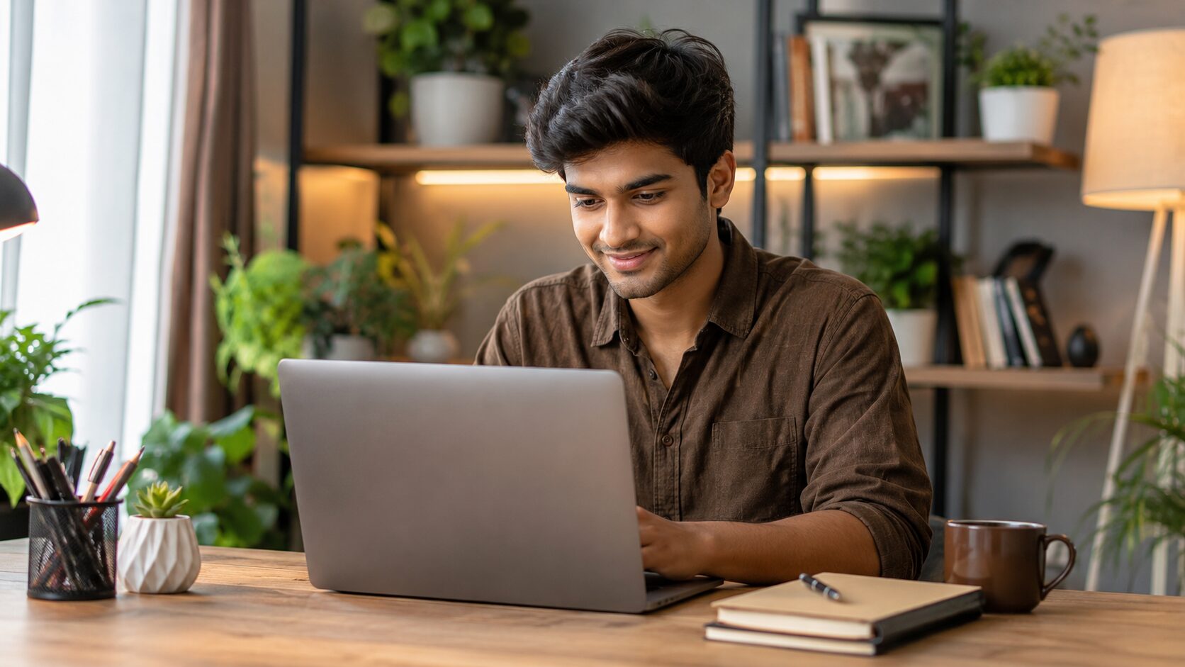Beginner learning affiliate marketing on a laptop at home in 2026