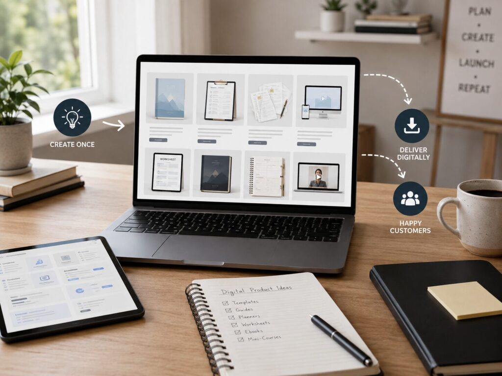 Digital product income stream with templates guides and downloadable products