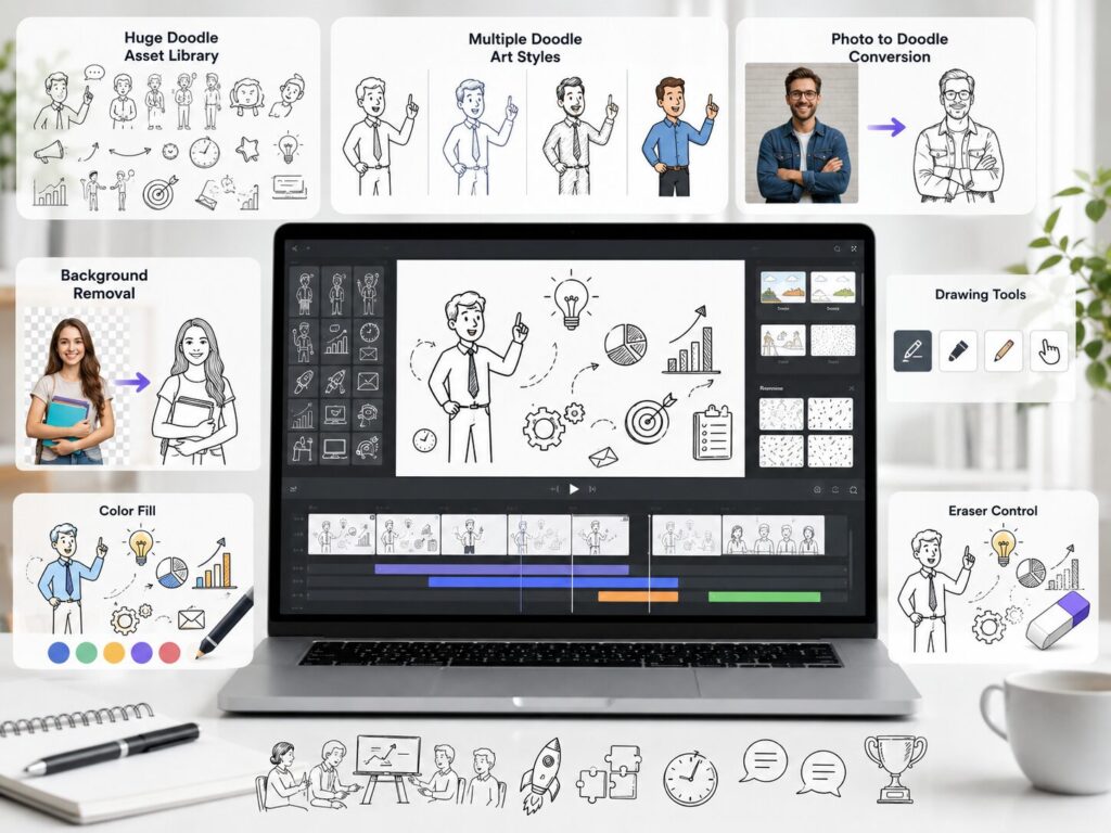 InstaDoodle doodle asset library AI art styles and image editor