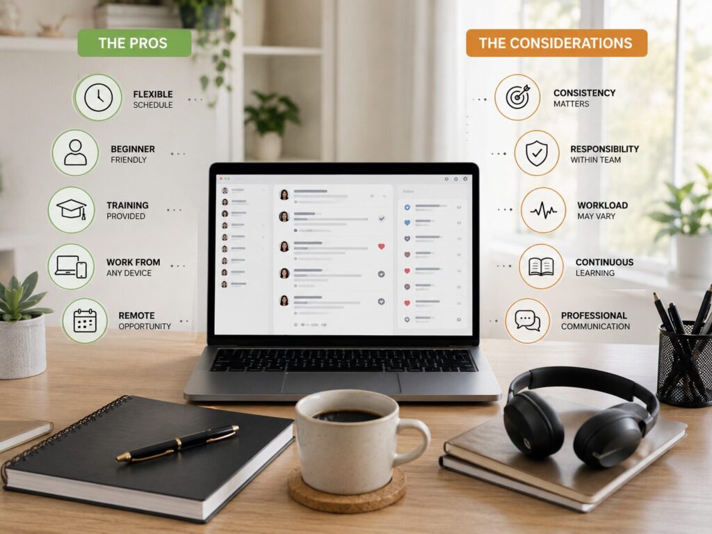 Pros and considerations of working as a remote social media comment manager