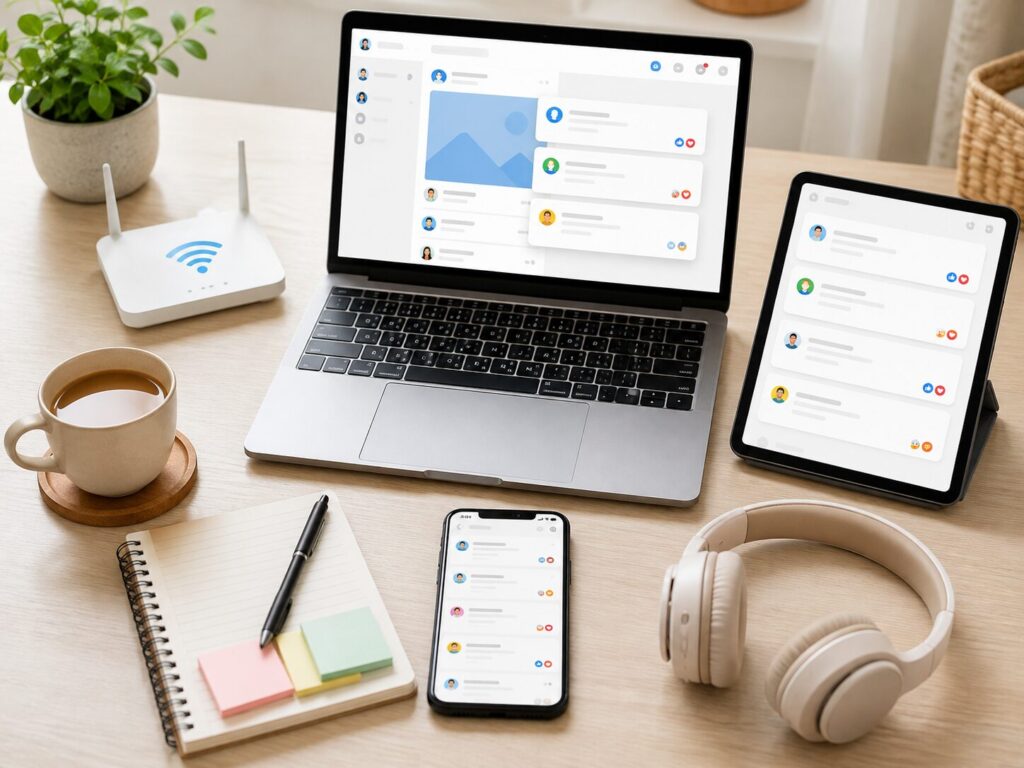 Laptop smartphone and internet connection needed for a beginner social media comment reply job